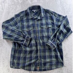Gander Mountain Guide Series Mens XL Plaid Flannel Button Down Shirt Blue Green‎